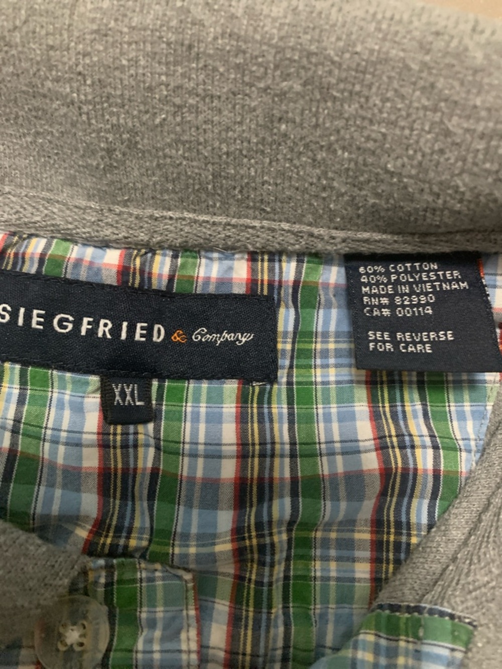Siegfried Men’s Grey Polo with Plaid Inner Placket - Picture 3 of 6